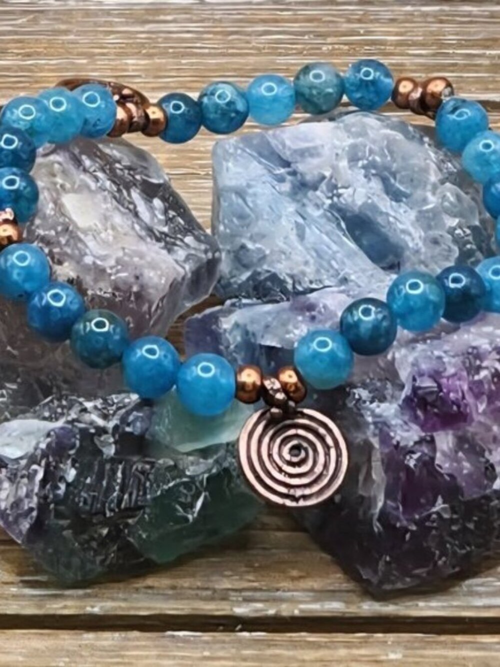 Apatite and Copper Spiral Charm Bracelet